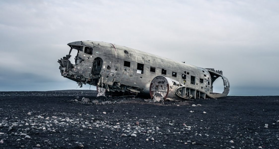 DC3 plane wreck on black sand beach in iceland