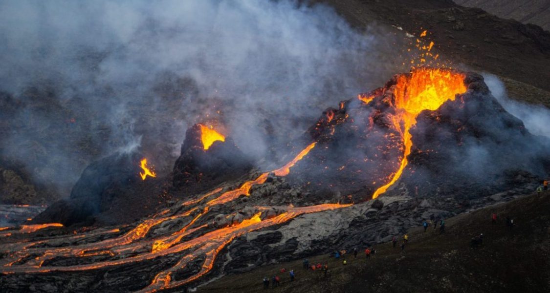 Fagradalsfjall volcano eruption and lava flow