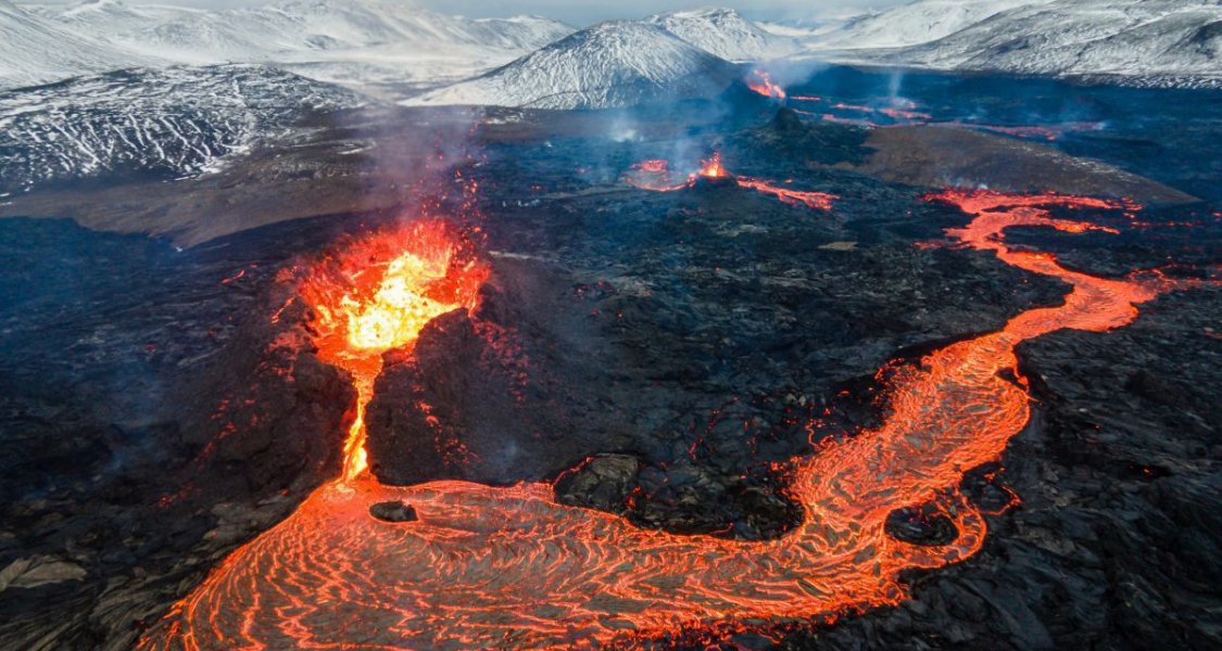 Fagradalsfjall volcano craters blowing hot lava